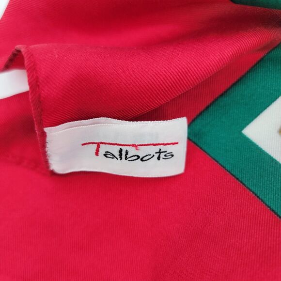 Talbots Womens Red/Green/Gold Multicolor Holiday 100% Silk Scarf 36" x 33" - Picture 3 of 6